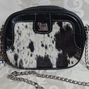 Mago of Switzerland Cow Print Calf Hair and Leather Crossbody Belt Bag